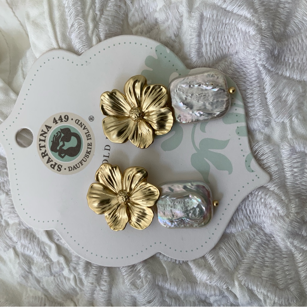 Gold And Silver Spartina Earrings Mother Of Pearl